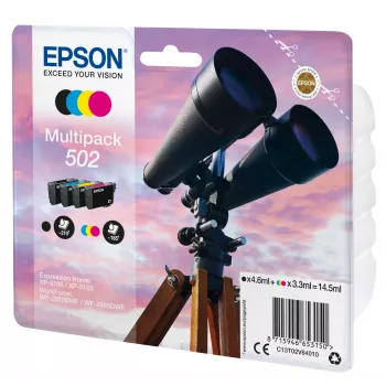 Epson Multipack 4-värvi 502 tint, standardtootlus, must, tsüaan, magenta, kollane, 4,6 ml, 3,3 ml, 1 tk, 210 lehekülge
