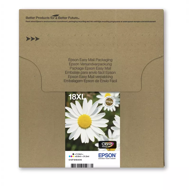 Epson Daisy mitmikpakett 4 värvi 18XL EasyMail, kõrge tootlikkusega (XL), must, tsüaan, magenta, kollane, 11,5 ml, 6,6 ml, 1 tk, mitmikpakett