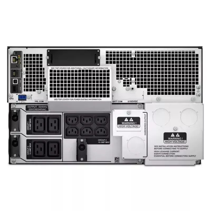 APC Smart-UPS On-Line SRT8KRMXLI - 8kW/VA, 6x C13 + 4x C19 + juhtmega 1-faasiline väljund, riiulisse paigaldatav, sisseehitatud NMC