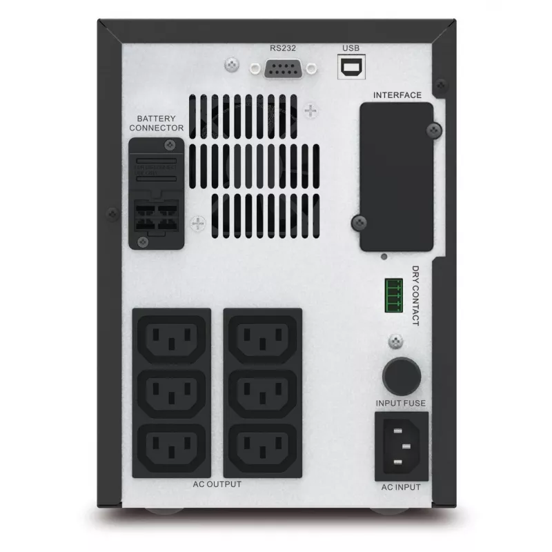APC Easy UPS 1 Ph Line Interactive, 750VA, Tower, 230V, 6 IEC C13 pistikupesa, AVR, kuivkontakt, LCD, ilma võrgukaardi toeta