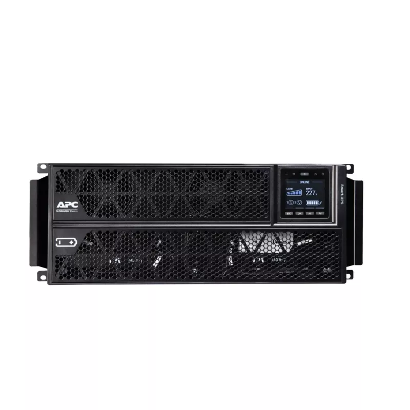 APC Smart-UPS On-Line, 5kVA/5kW, Rack/Torn, 230V, 2x IEC C13+1x IEC C19+Kõvajuhtmega 3-juhtmeline (H+N+E) väljundid, Võrgukaart, Ilma paigaldussiinideta