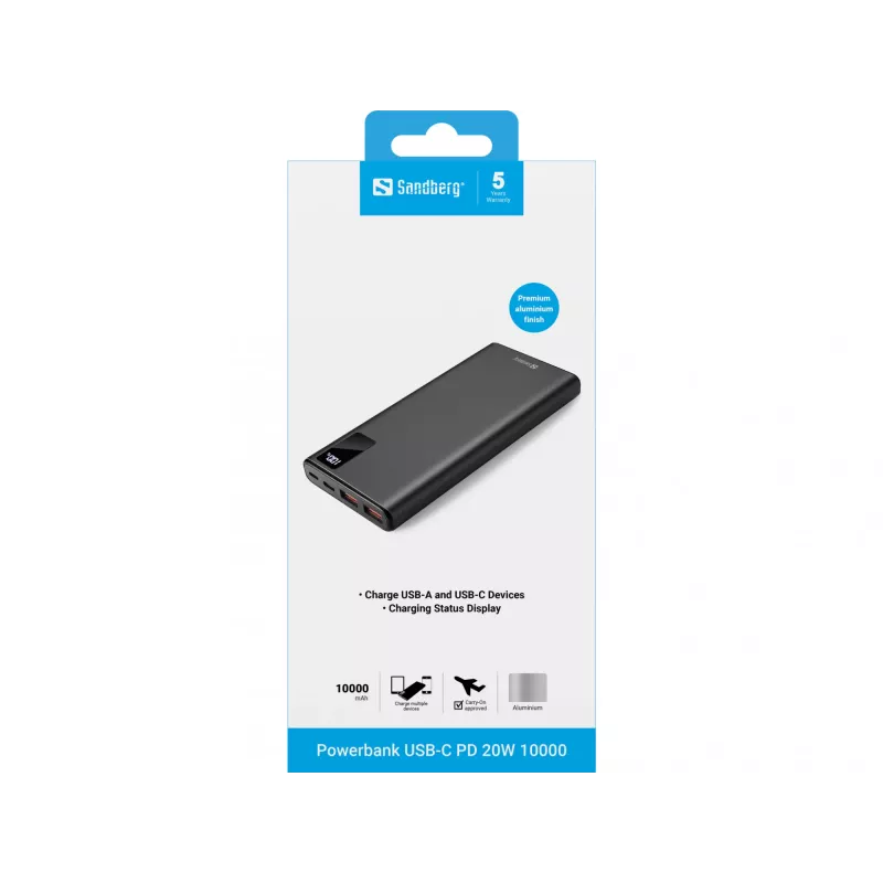 Kaasaskantav aku Sandberg Powerbank USB-C PD 20 W 10000, 10000 mAh