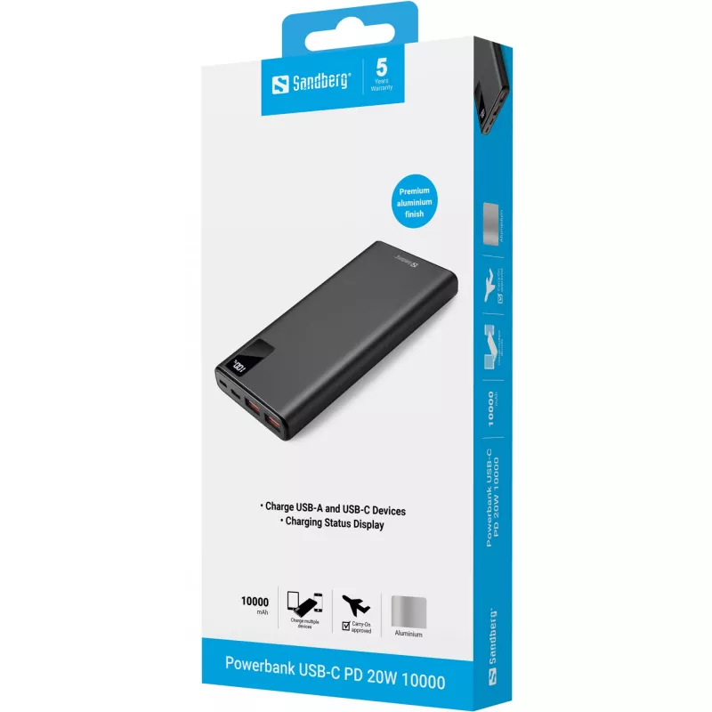 Kaasaskantav aku Sandberg Powerbank USB-C PD 20 W 10000, 10000 mAh