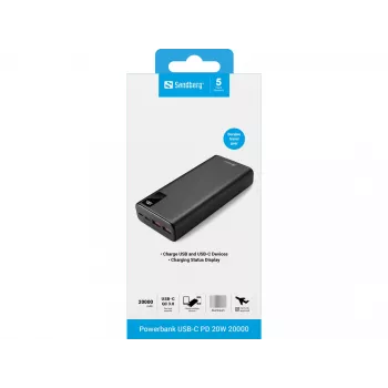 Kaasaskantav aku Sandberg Powerbank USB-C PD 20W 20000, 20000 mAh