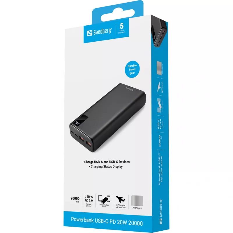 Kaasaskantav aku Sandberg Powerbank USB-C PD 20W 20000, 20000 mAh