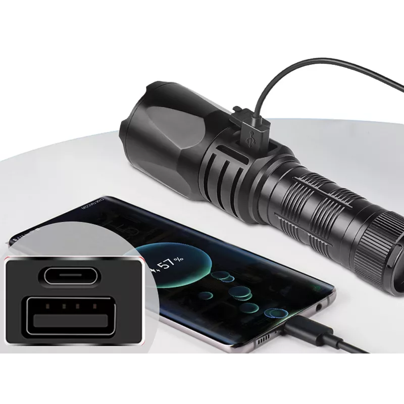 Sandberg Survivor Torch akupank 5000, Käsilamp, Must, Alumiinium, IPX4, -30 - 40 °C, FCC, RoHS, UKCA, CE