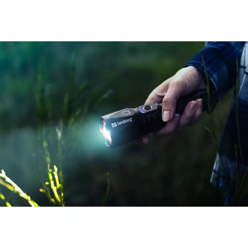 Sandberg Survivor Torch akupank 5000, Käsilamp, Must, Alumiinium, IPX4, -30 - 40 °C, FCC, RoHS, UKCA, CE