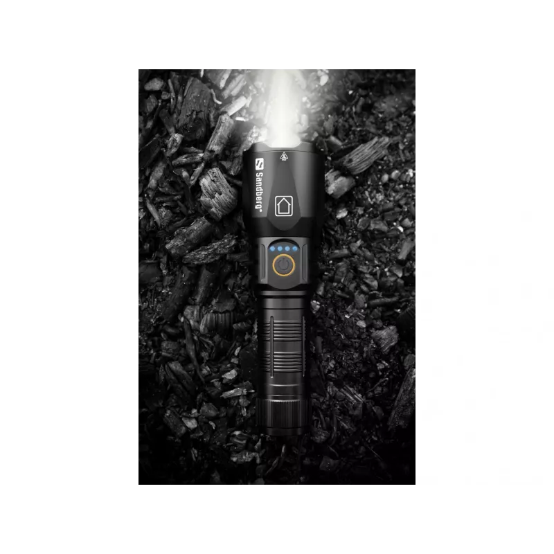 Sandberg Survivor Torch akupank 5000, Käsilamp, Must, Alumiinium, IPX4, -30 - 40 °C, FCC, RoHS, UKCA, CE