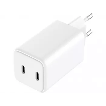 Sandbergi vahelduvvoolu laadija kahe USB-C PD65W EL pistikuga, siseruumides, vahelduvvool, 20 V, 3,25 A, valge