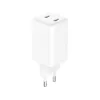 Sandbergi vahelduvvoolu laadija kahe USB-C PD65W EL pistikuga, siseruumides, vahelduvvool, 20 V, 3,25 A, valge