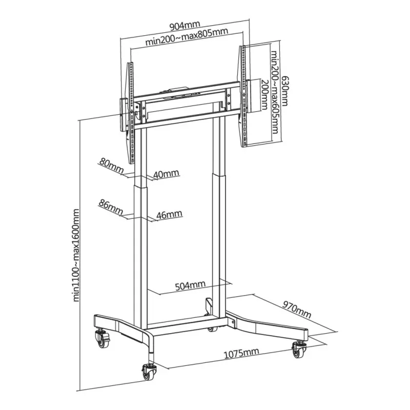 Techly ICA-TR68M TV-alus/jalg 2,54 m (100 tolli) Must
