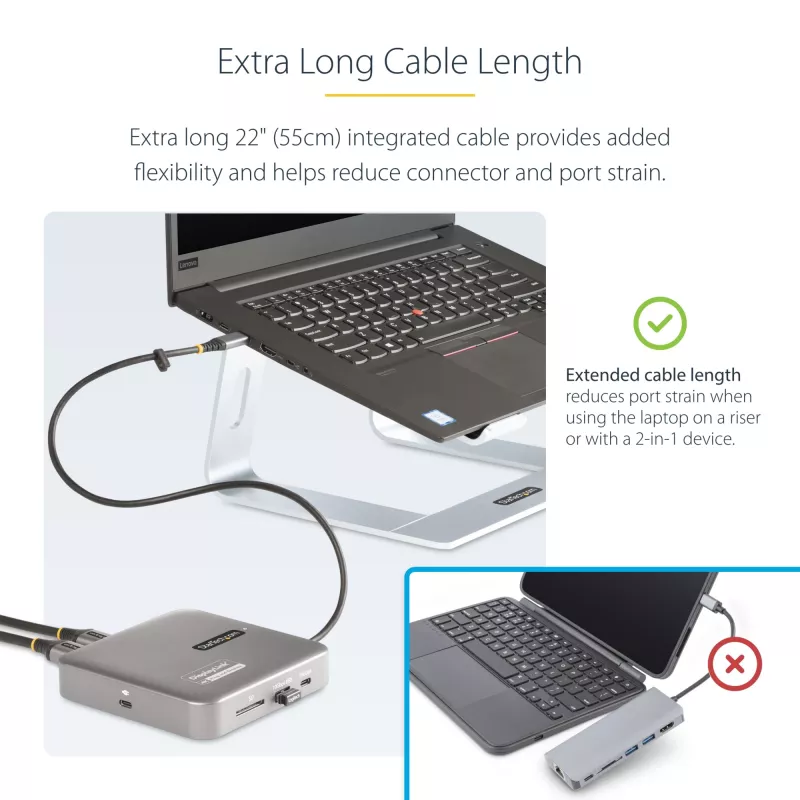 StarTech.com USB-C dokkimisjaam, Kahekordne 4K 60Hz HDMI, ühildub Macbook Pro (M1/M2/M3/M4) ja Windowsiga, USB-A/USB-C 10Gbps jaotur, 100W toide, GbE, SD, 56 cm kaabel