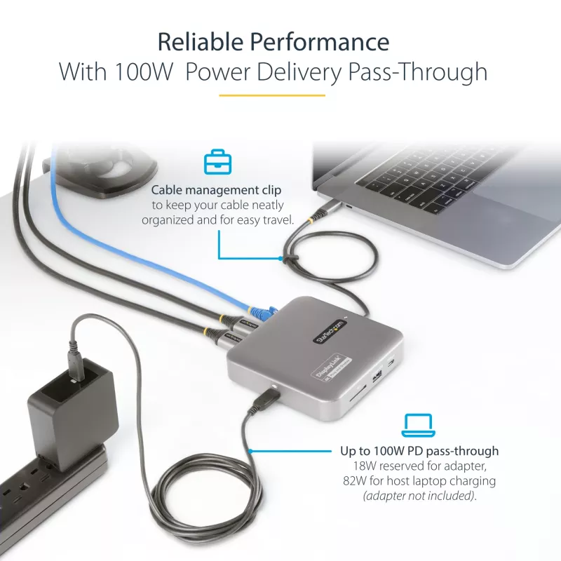StarTech.com USB-C dokkimisjaam, Kahekordne 4K 60Hz HDMI, ühildub Macbook Pro (M1/M2/M3/M4) ja Windowsiga, USB-A/USB-C 10Gbps jaotur, 100W toide, GbE, SD, 56 cm kaabel