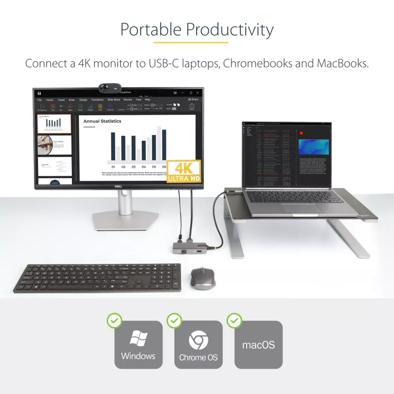 StarTech.com USB-C mitmepordiadapter – 4K 60Hz HDMI koos HDR-iga – 3-pordiline USB-jaotur – 100W läbiv toiteedastus – Works With Chromebook sertifitseeritud – Windows/macOS/iPadOS/Android™