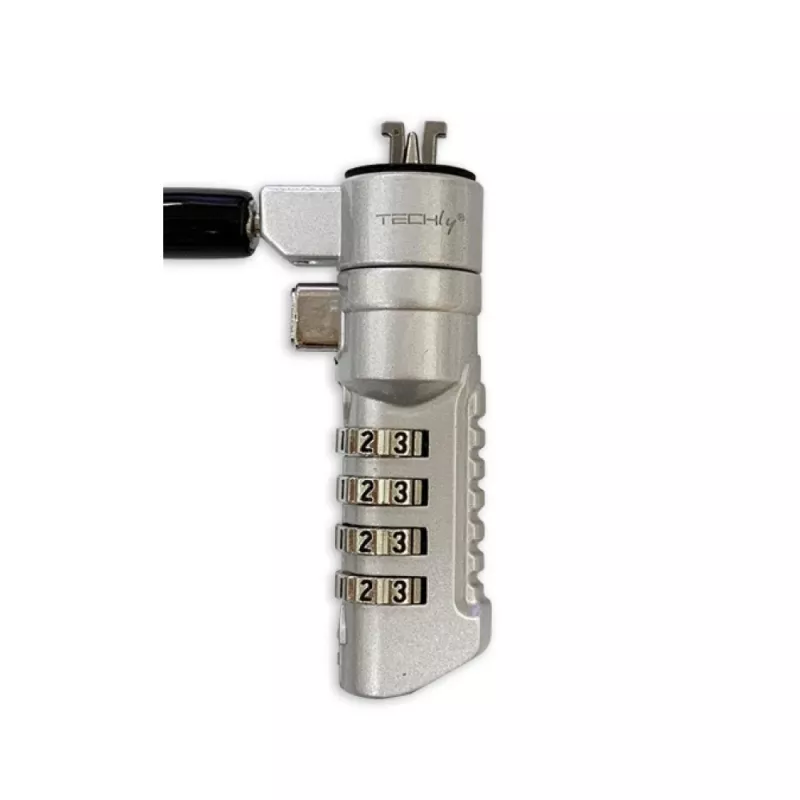 Techly Combination Notebook Security Padlock for Nano Slot, 1.8 m, Kombinatsioonilukk, Metall, Teras, Hõbedane
