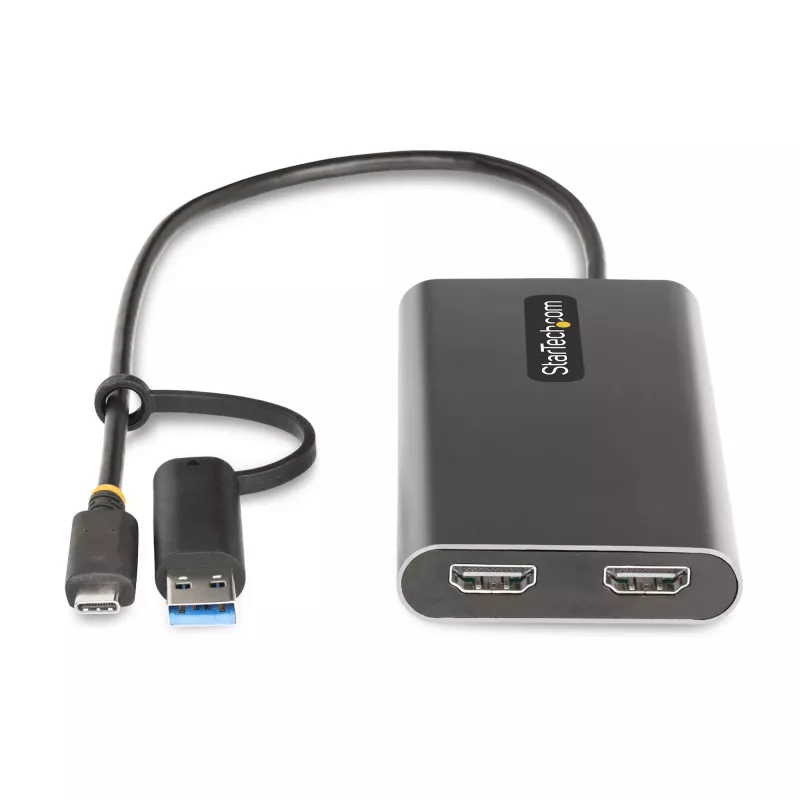 StarTech.com USB-C–kahe HDMI-adapter – USB-C või A kaheks HDMI-ks – 4K 60 Hz – 100 W toiteedastus läbi – 30 cm sisseehitatud kaabel – USB–HDMI mitme monitori konverter sülearvutile – TAA