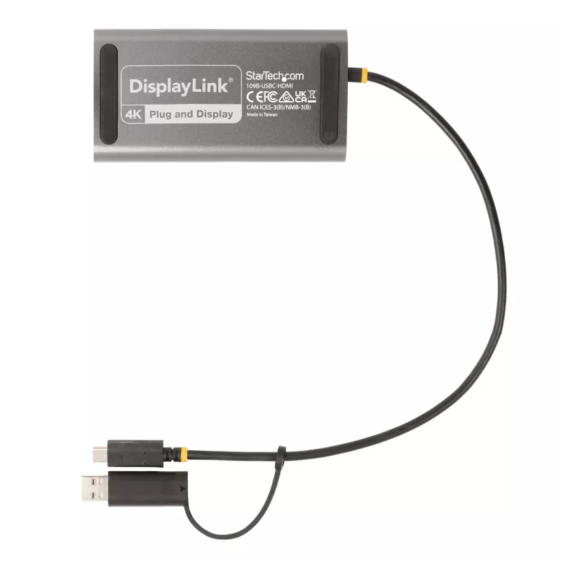 StarTech.com USB-C–kahe HDMI-adapter – USB-C või A kaheks HDMI-ks – 4K 60 Hz – 100 W toiteedastus läbi – 30 cm sisseehitatud kaabel – USB–HDMI mitme monitori konverter sülearvutile – TAA