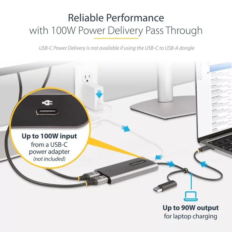 StarTech.com USB-C–kahe HDMI-adapter – USB-C või A kaheks HDMI-ks – 4K 60 Hz – 100 W toiteedastus läbi – 30 cm sisseehitatud kaabel – USB–HDMI mitme monitori konverter sülearvutile – TAA