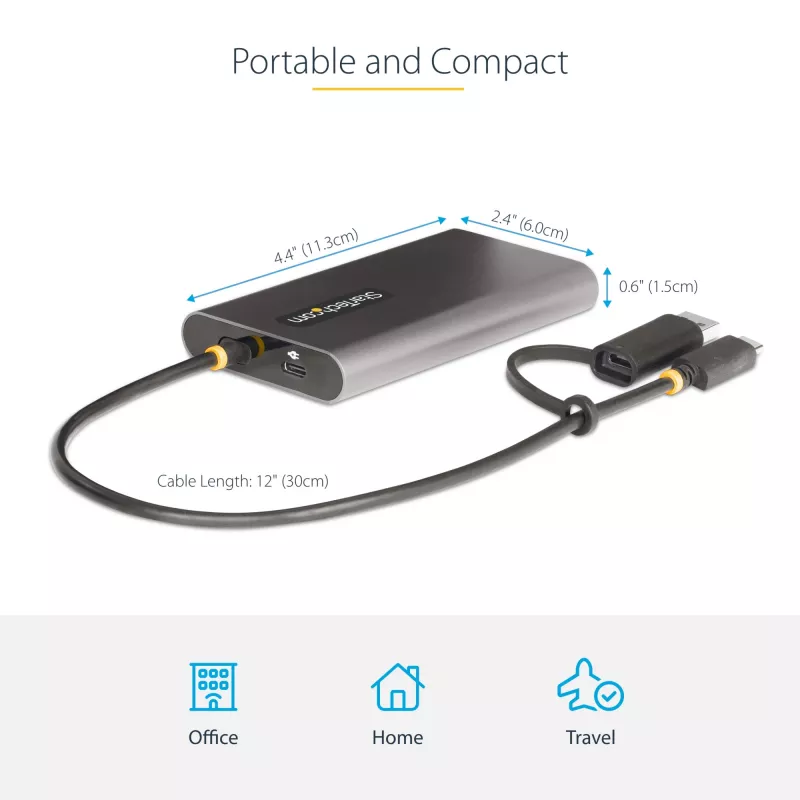 StarTech.com USB-C–kahe HDMI-adapter – USB-C või A kaheks HDMI-ks – 4K 60 Hz – 100 W toiteedastus läbi – 30 cm sisseehitatud kaabel – USB–HDMI mitme monitori konverter sülearvutile – TAA
