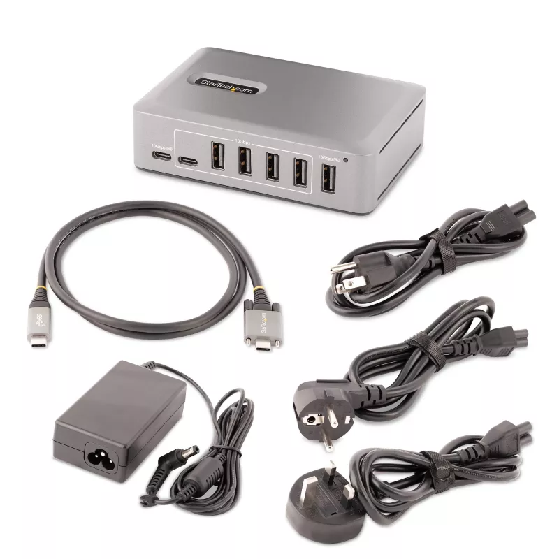 StarTech.com 10-pordiline USB-C jaotur – 8x USB-A / 2x USB-C – toitega koos 65 W toiteplokiga – USB 3.1 10 Gbit/s – laua-/sülearvuti USB-jaotur koos USB-IF sertifitseeritud 3 jala pikkuse lukustuskaabliga, USB-C jaotur
