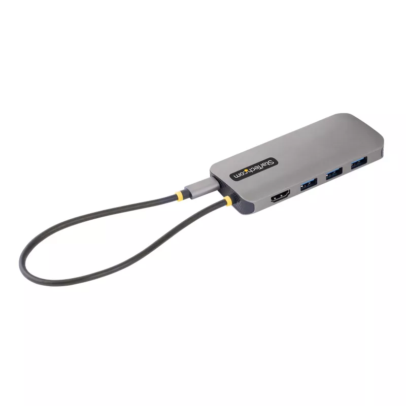 StarTech.com USB C mitmepordiadapter, 4K 60Hz HDMI video, 3 tk 5Gbps USB-A jaotur, 100W USB Power Delivery läbivool/GbE/SD/microSD, 12 inch/30cm kaabel, kaasaskantav sülearvuti dokkimisjaam