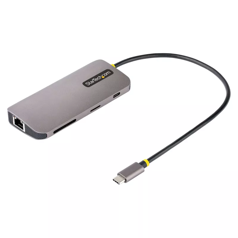 StarTech.com USB C mitmepordiadapter, 4K 60Hz HDMI video, 3 tk 5Gbps USB-A jaotur, 100W USB Power Delivery läbivool/GbE/SD/microSD, 12 inch/30cm kaabel, kaasaskantav sülearvuti dokkimisjaam