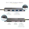 StarTech.com USB C mitmepordiadapter, 4K 60Hz HDMI video, 3 tk 5Gbps USB-A jaotur, 100W USB Power Delivery läbivool/GbE/SD/microSD, 12 inch/30cm kaabel, kaasaskantav sülearvuti dokkimisjaam
