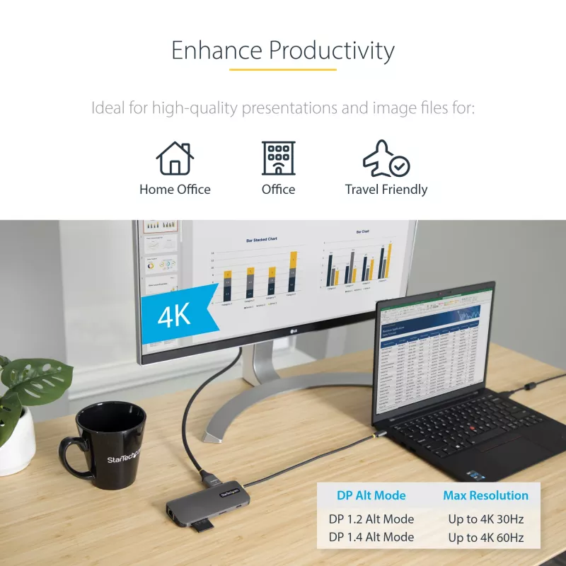 StarTech.com USB C mitmepordiadapter, 4K 60Hz HDMI video, 3 tk 5Gbps USB-A jaotur, 100W USB Power Delivery läbivool/GbE/SD/microSD, 12 inch/30cm kaabel, kaasaskantav sülearvuti dokkimisjaam
