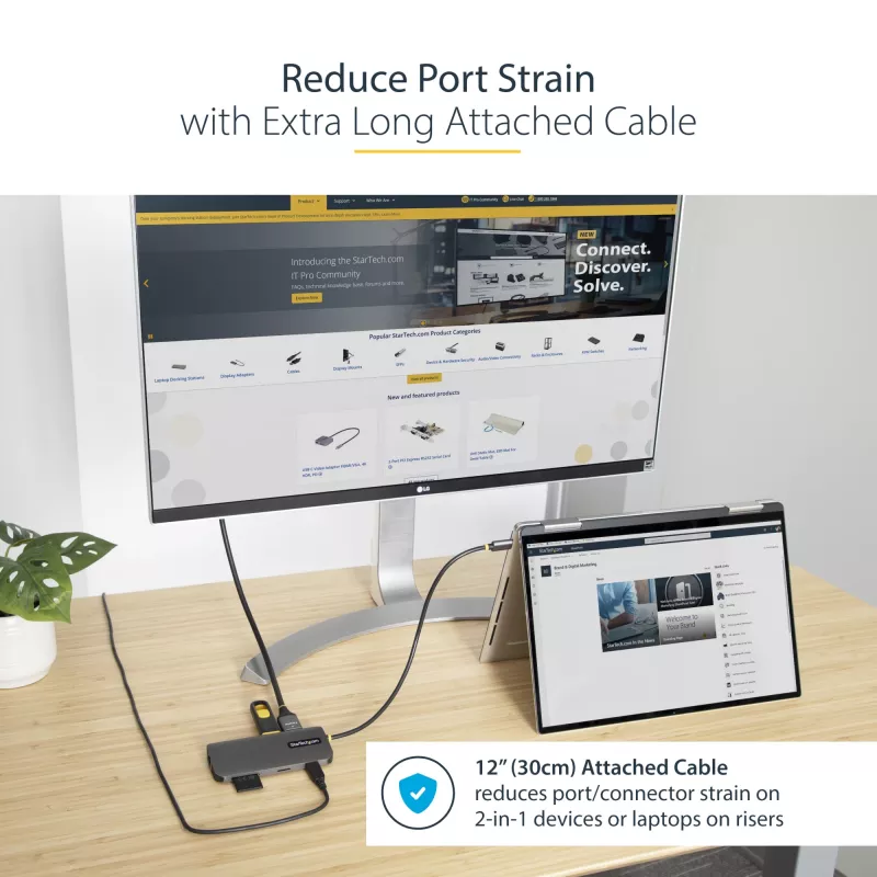 StarTech.com USB C mitmepordiadapter, 4K 60Hz HDMI video, 3 tk 5Gbps USB-A jaotur, 100W USB Power Delivery läbivool/GbE/SD/microSD, 12 inch/30cm kaabel, kaasaskantav sülearvuti dokkimisjaam
