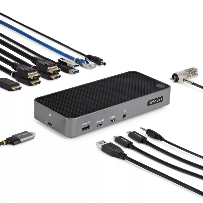 StarTech.com USB-C kolme monitori dokkimisjaam - HDMI/DP kolmekordne 4k USB-C dokk - 5x USB jaotur - GbE - 100W PD - universaalne mitme monitori dokkimisjaam - ühilduv Thunderbolt 3/4-ga