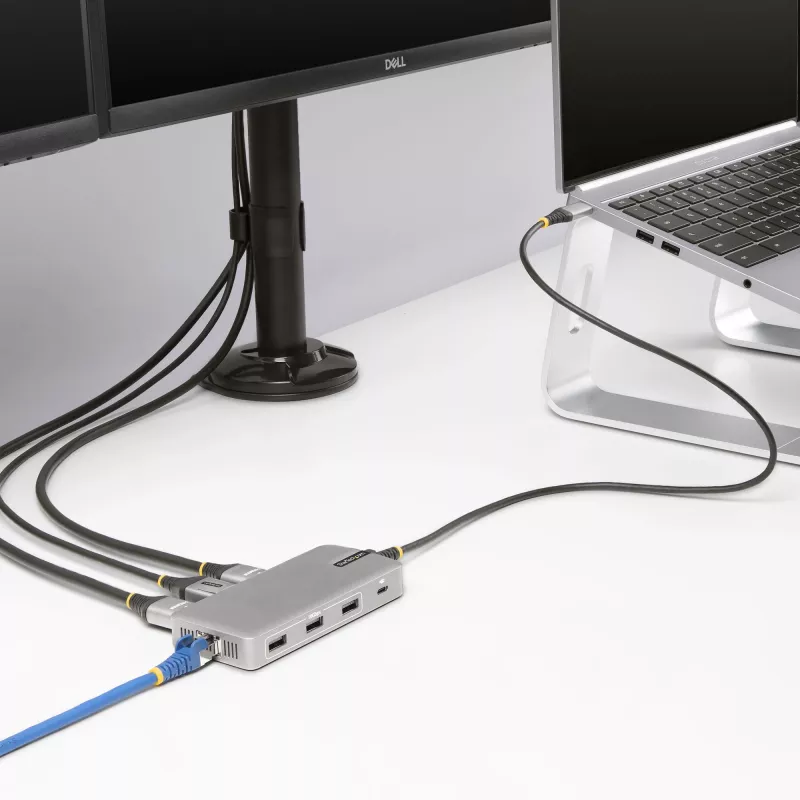 StarTech.com USB-C kolmiku monitori multipordiadapter, kahekordne 4K 60Hz + 4K 30Hz HDMI ja DisplayPort, 3-pordine USB 10Gbps jaotur, 100W PD läbivool, GbE, reisidokk, Windows ja ChromeOS