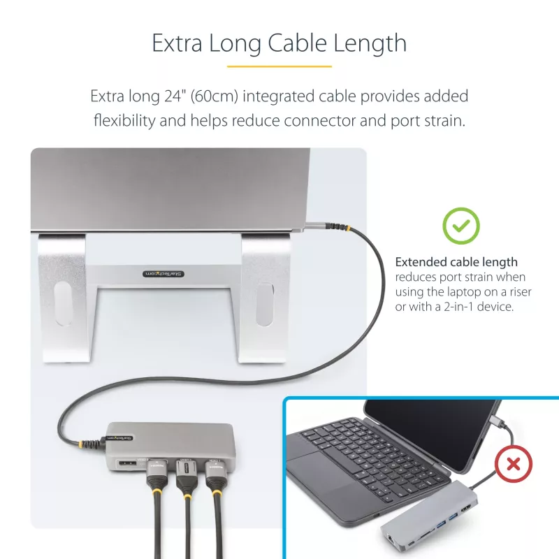 StarTech.com USB-C kolmiku monitori multipordiadapter, kahekordne 4K 60Hz + 4K 30Hz HDMI ja DisplayPort, 3-pordine USB 10Gbps jaotur, 100W PD läbivool, GbE, reisidokk, Windows ja ChromeOS