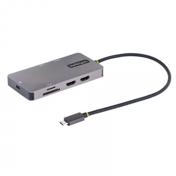 StarTech.com USB C multipordiadapter, kahe HDMI-videoga, 4K 60Hz, 2-pordiline 5Gbps USB-A jaotur, 100W toiteedastuse läbivool/GbE/SD/MicroSD, 12-tolline/30cm kaabel, reisidokk, sülearvuti dokkimisjaam
