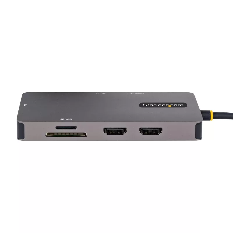 StarTech.com USB C multipordiadapter, kahe HDMI-videoga, 4K 60Hz, 2-pordiline 5Gbps USB-A jaotur, 100W toiteedastuse läbivool/GbE/SD/MicroSD, 12-tolline/30cm kaabel, reisidokk, sülearvuti dokkimisjaam