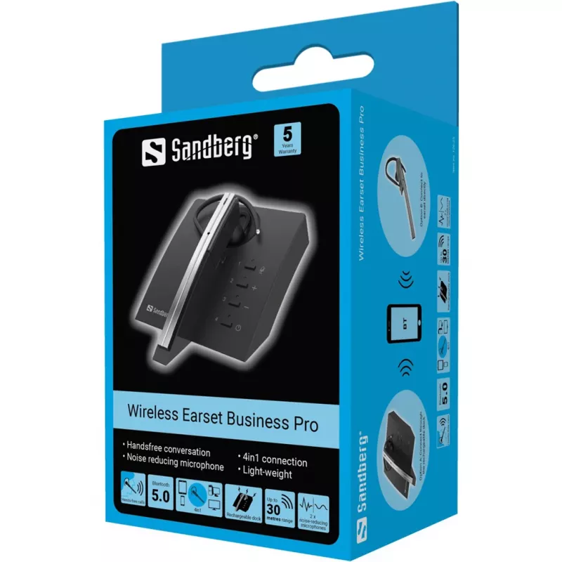 Sandberg Wireless Earset Business Pro, juhtmevaba, kontor/kõnekeskus, 20 - 20000 Hz, 107 g, peakomplekt, must, hall