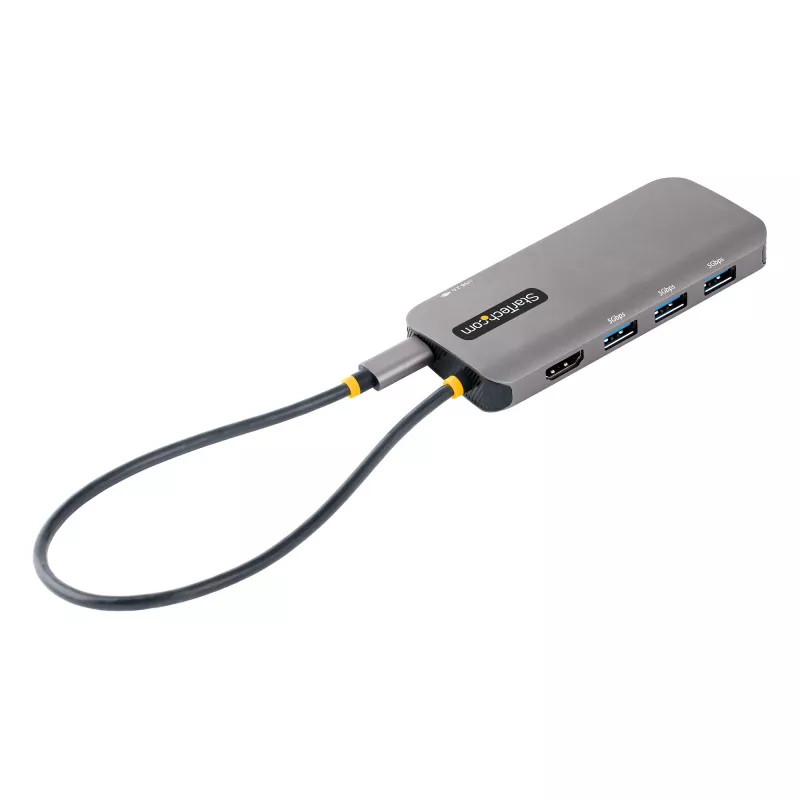 StarTech.com USB-C Multiport-adapter, 4K 60Hz HDMI-video, 3 porti 5Gbps USB-jaotur, 100W Power Delivery läbivool, GbE, 12-tolline/30 cm kaabel, mini reisisadam, sülearvuti dokkimisjaam