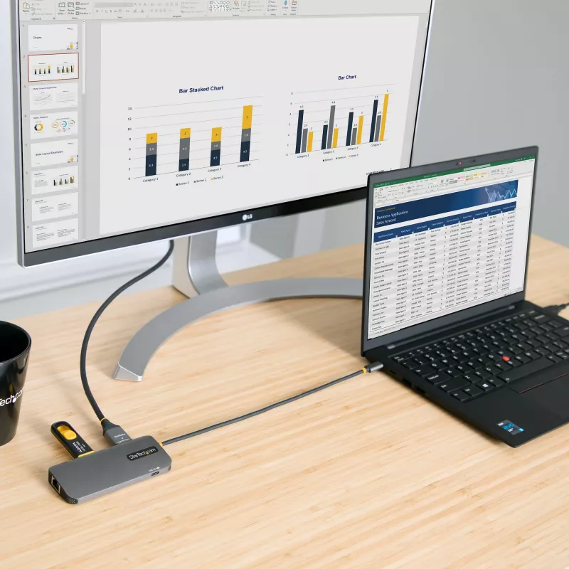 StarTech.com USB-C Multiport-adapter, 4K 60Hz HDMI-video, 3 porti 5Gbps USB-jaotur, 100W Power Delivery läbivool, GbE, 12-tolline/30 cm kaabel, mini reisisadam, sülearvuti dokkimisjaam