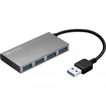 Sandberg USB 3.0 Pocket Hub 4 porti, USB 3.2 Gen 1 (3.1 Gen 1) Type-A, USB 3.2 Gen 1 (3.1 Gen 1) Type-A, 5000 Mbit/s, valge, alumiinium, RoHS