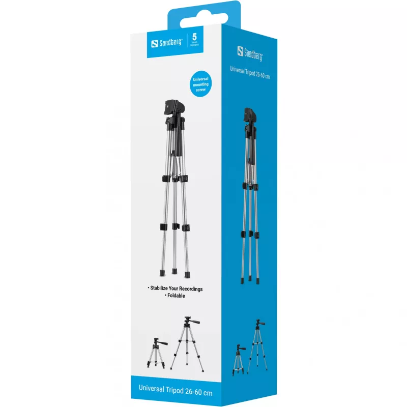 Sandberg Universal Tripod 26-60 cm, 3 jalga, Must, Hõbedane, 60 cm