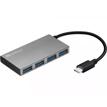 Sandberg USB-C kuni 4 x USB 3.0 taskujaotur, USB 3.2 Gen 1 (3.1 Gen 1) Type-C, USB 3.2 Gen 1 (3.1 Gen 1) Type-A, valge, alumiinium, RoHS, Windows 10, Windows 7, Windows 8