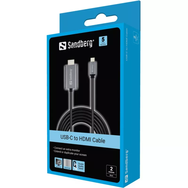 Sandberg USB-C to HDMI kaabel 2M, 2 m, USB USB-C, HDMI, Male, Male, sirge