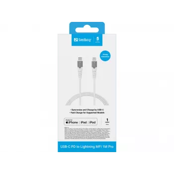 Sandberg USB-C PD to Lightning MFI 1M PRO, 1 m, Lightning, USB C, isane, isane, valge
