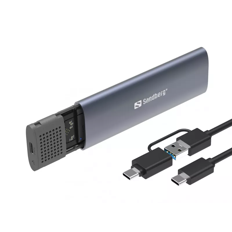 Sandberg USB 3.2 ümbris M.2+NVMe SSD-le, SSD-korpus, M.2, M.2, 10 Gbit/s, USB-ühenduvus, must