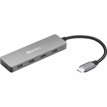Sandberg USB-C kuni 4 × USB-C jaotur, USB 3.2 Gen 1 (3.1 Gen 1) Type-C, USB 3.2 Gen 1 (3.1 Gen 1) Type-C, 10000 Mbit/s, hall, alumiinium, 0,15 m