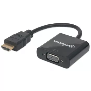 Manhattan HDMI-VGA muundurkaabel, 1080p, 30 cm, isane–emane, Micro-USB toitepistik lisaenergia jaoks vajadusel, must, kolmeaastane garantii, HD2VGAE2 ekvivalent