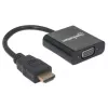 Manhattan HDMI-VGA muundurkaabel, 1080p, 30 cm, isane–emane, Micro-USB toitepistik lisaenergia jaoks vajadusel, must, kolmeaastane garantii, HD2VGAE2 ekvivalent