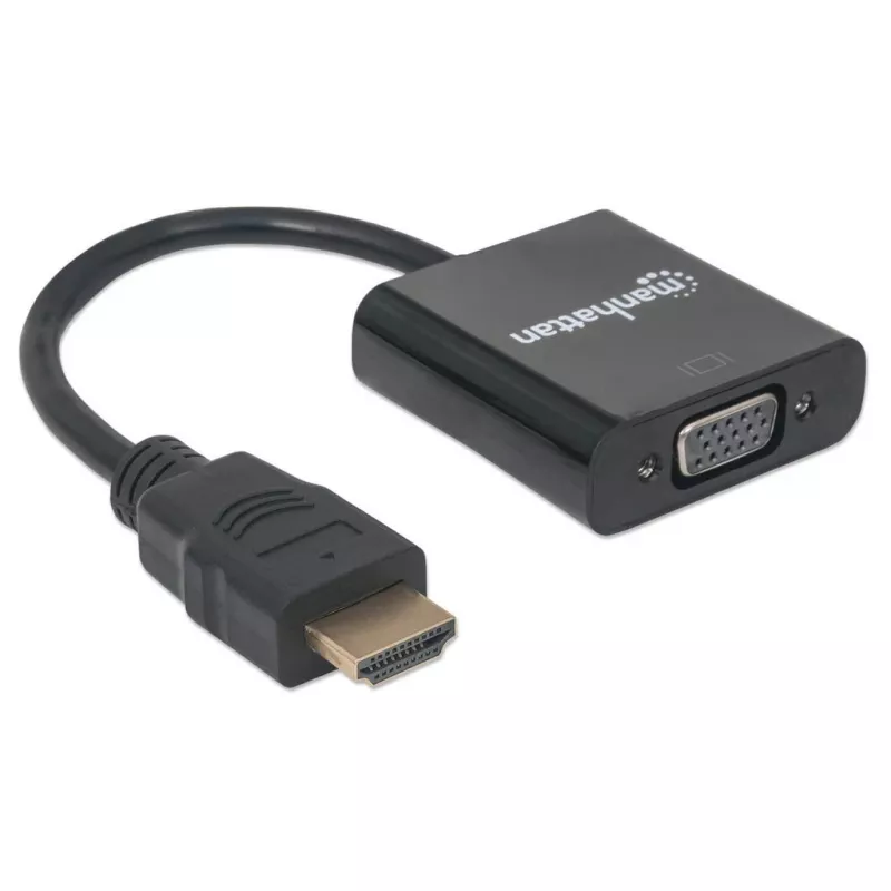 Manhattan HDMI-VGA muundurkaabel, 1080p, 30 cm, isane–emane, Micro-USB toitepistik lisaenergia jaoks vajadusel, must, kolmeaastane garantii, HD2VGAE2 ekvivalent