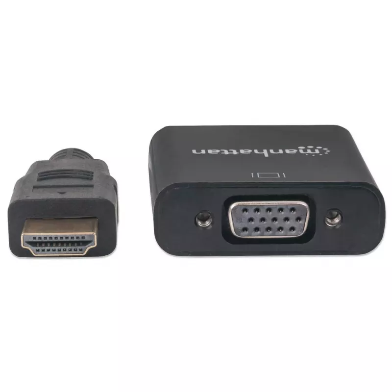 Manhattan HDMI-VGA muundurkaabel, 1080p, 30 cm, isane–emane, Micro-USB toitepistik lisaenergia jaoks vajadusel, must, kolmeaastane garantii, HD2VGAE2 ekvivalent