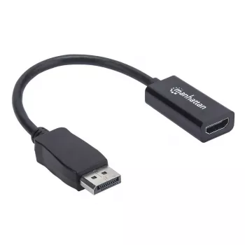 Manhattan DisplayPort 1.1 HDMI-adapterkaabel, 1080p@60Hz, isane → emane, must, kaabel 15 cm, DP riiviga, mitte kahesuunaline, kolmeaastane garantii, samaväärne tootega DP2HDMI