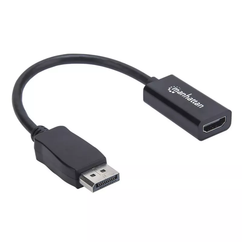 Manhattan DisplayPort 1.1 HDMI-adapterkaabel, 1080p@60Hz, isane → emane, must, kaabel 15 cm, DP riiviga, mitte kahesuunaline, kolmeaastane garantii, samaväärne tootega DP2HDMI